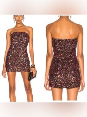 Retrofete Strapless Sequin Mini Dress in Multi-Color Pink